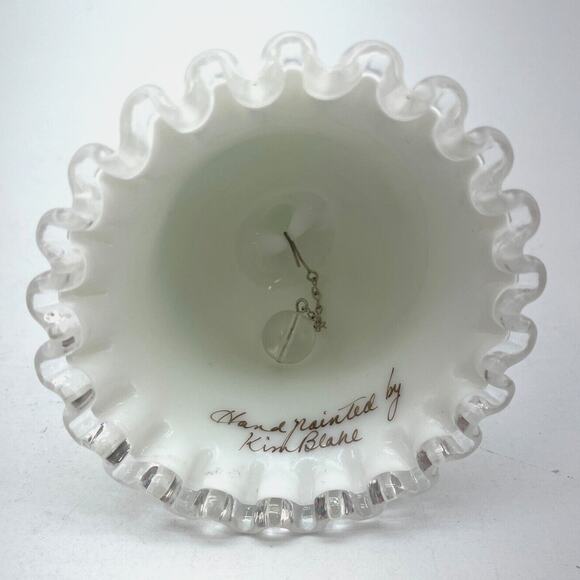 Fenton Glass Bell Silver Crest Hand Painted Floral Ruffled Edge by Kim Blake - Picture 5 of 9